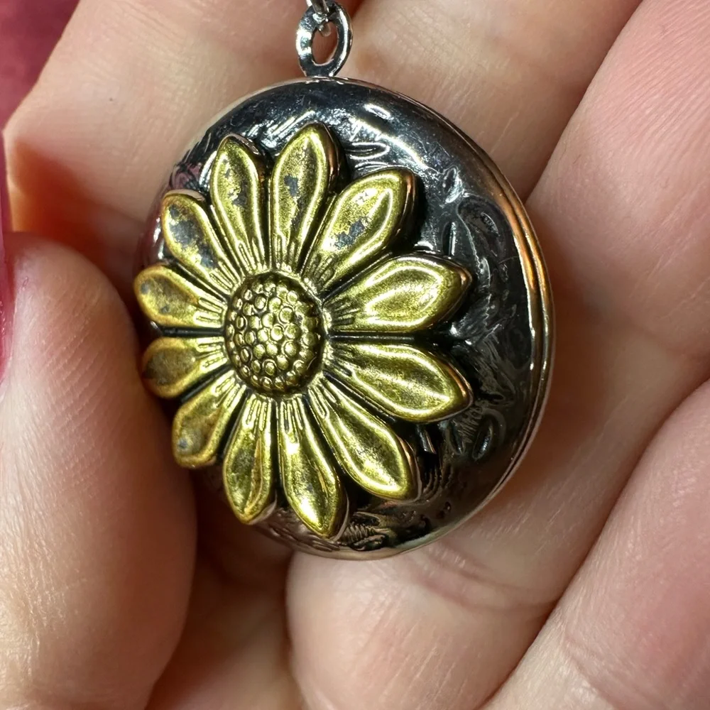 Sunflower Vintage Locket Necklace New Boho Country Western gift mother daughter - Picture 5 of 12